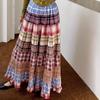 Women's Summer Sweet Fresh Plaid-Paneled A-Line Skirt - Vintage Gentle High-Waist Midi Skirt with Design-Forward Flair