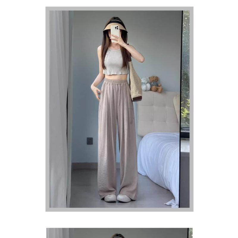Blue Yamamoto Pants for Women In Spring and Autumn New High-waisted Casual Drooping Small Person Lazy Style Wide-leg Pants