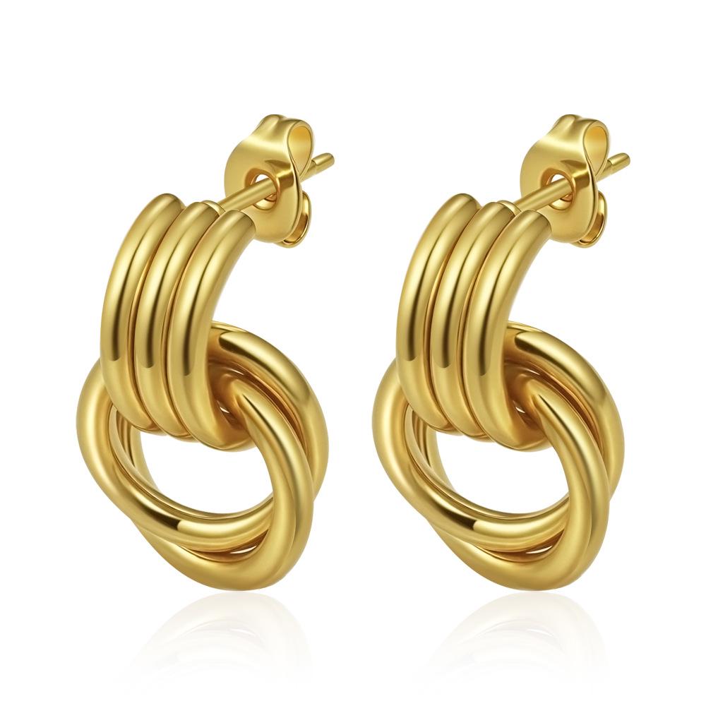 High-End Gold Stainless Steel Earrings for Women - Elegant Light Luxury Design