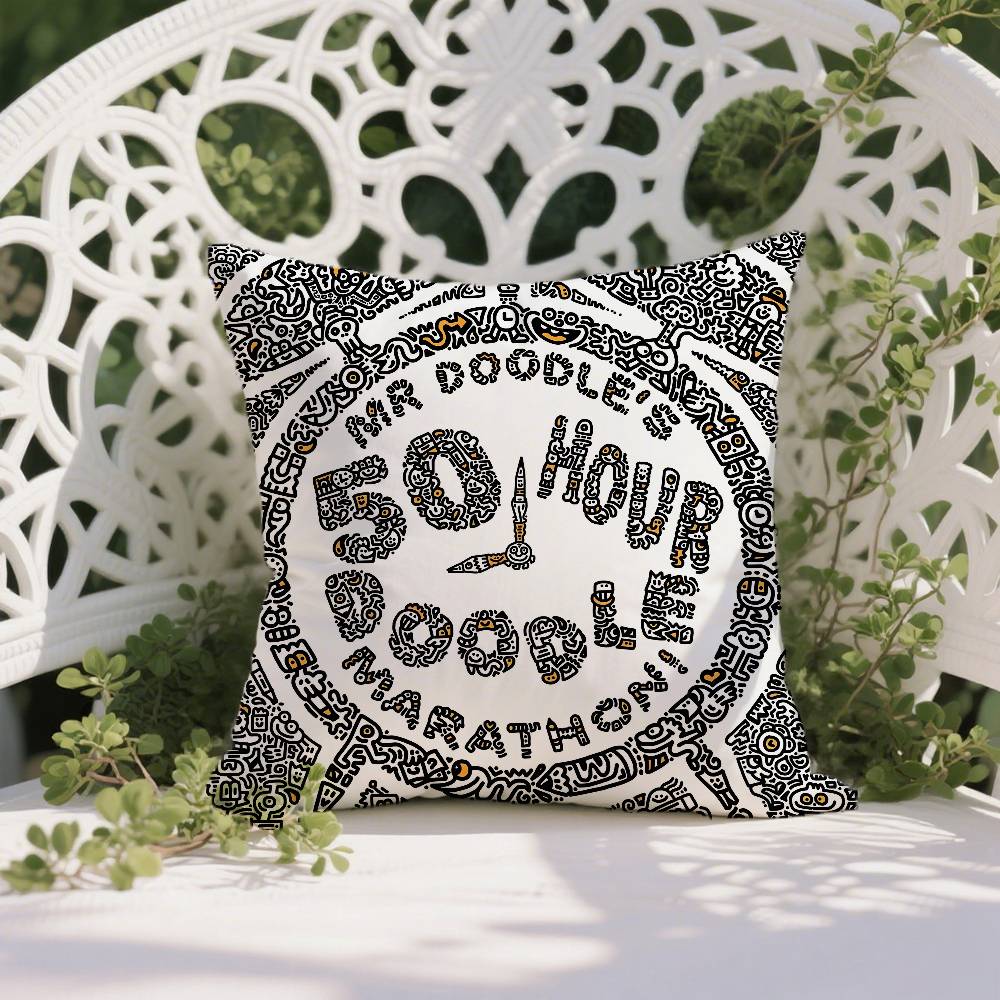 Famous Genius Graffiti Art Mr Doodle Pillow Case Anti-dustmite Pillowcase Invisible Zipper Silky Short Plush Sofa Cushion Cover