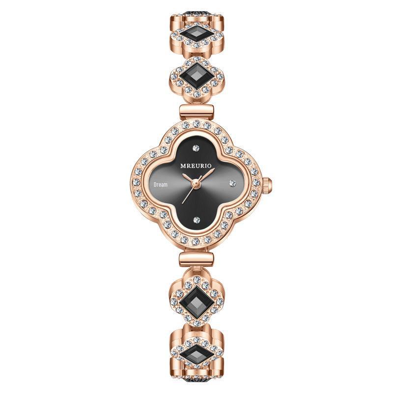 

Изумрудный браслет с четырехлистным клевером, кварцевые часы для женщин чёрный