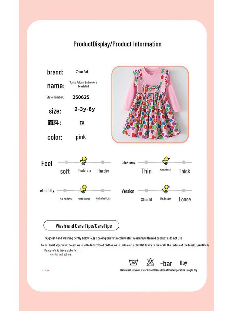 New Autumn European & American Style Girls' Floral Bow Long-Sleeve Princess Dress