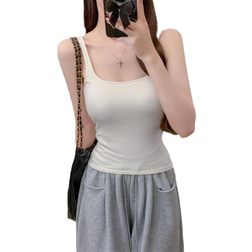 #Human cotton versatile model, small square collar integrated cup vest, polished and slim, versatile sling base, Korean A