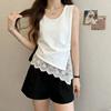 New Summer Women's Clothing with Irregular Design Lace French Sleeveless Tank Top T-Shirt