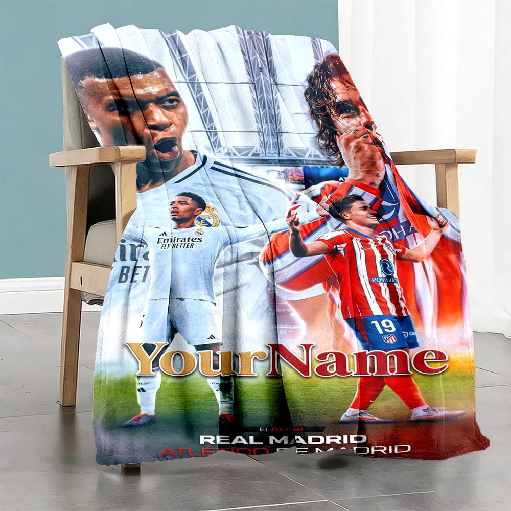 Atletico Madrid Personalized Name Blanket Throw Customizable Blanket Ultra-Soft Throw For Livingroom Sofa Couch Picnics All-Season Use