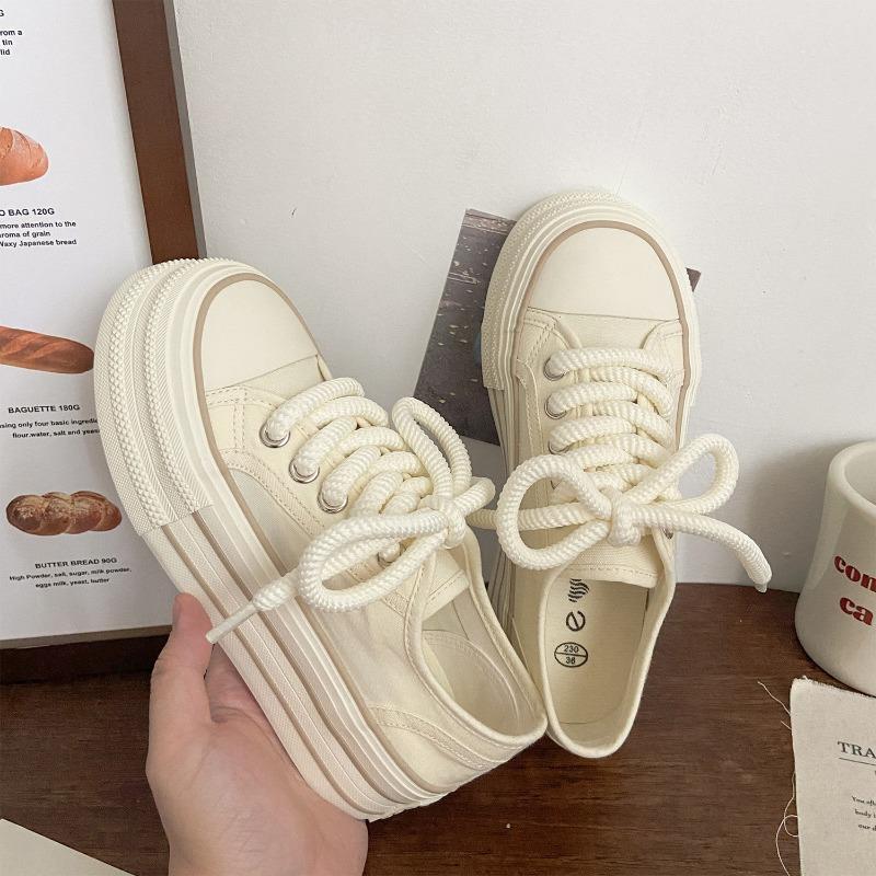 Sneakers in Tela con Suola Spessa da Donna con Lacci Piattaforma Scarpe Casual Traspiranti Basse per Signore