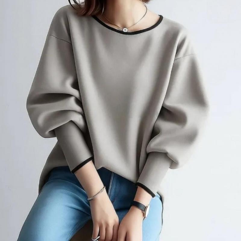 2026 Spring New Women's Round Neck Long Sleeve Patchwork Color Block Pullover Top Versatile T-Shirt