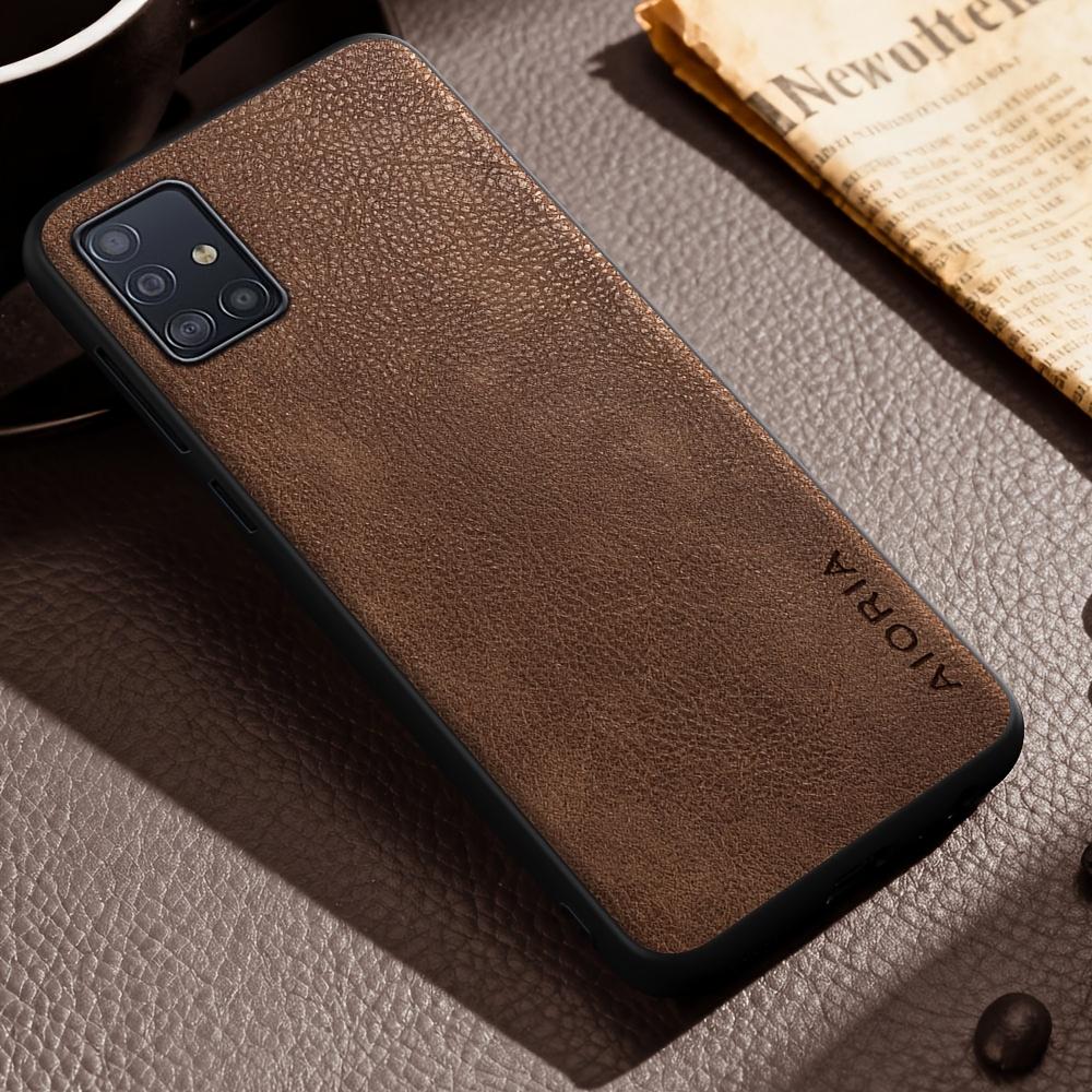 Phone Case: Luxury Case for Samsung Galaxy A71 A51 A11 5G Retro Fashion Natural Texture Solid Color Anti-fingerprints Synthetic Leather Precise