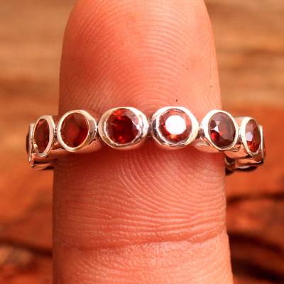 Anello fatto a mano con granato Anello unisex in argento sterling massiccio al 100% 925 con pietra portafortuna di gennaio