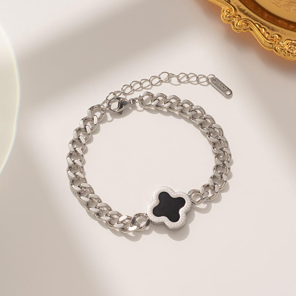 

Классический браслет с четырьмя листочками клевера, женский модный браслет из титановой стали, индивидуальный толстый браслет-цепочка