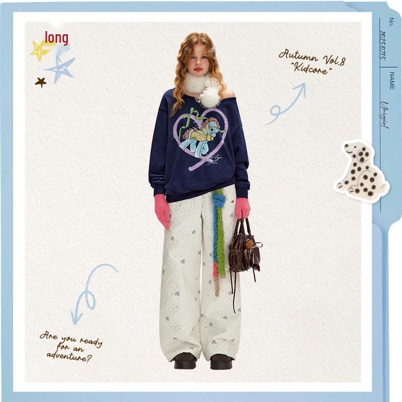 unifree Illustrator Polka Dot Print Loose Straight Winter Pants