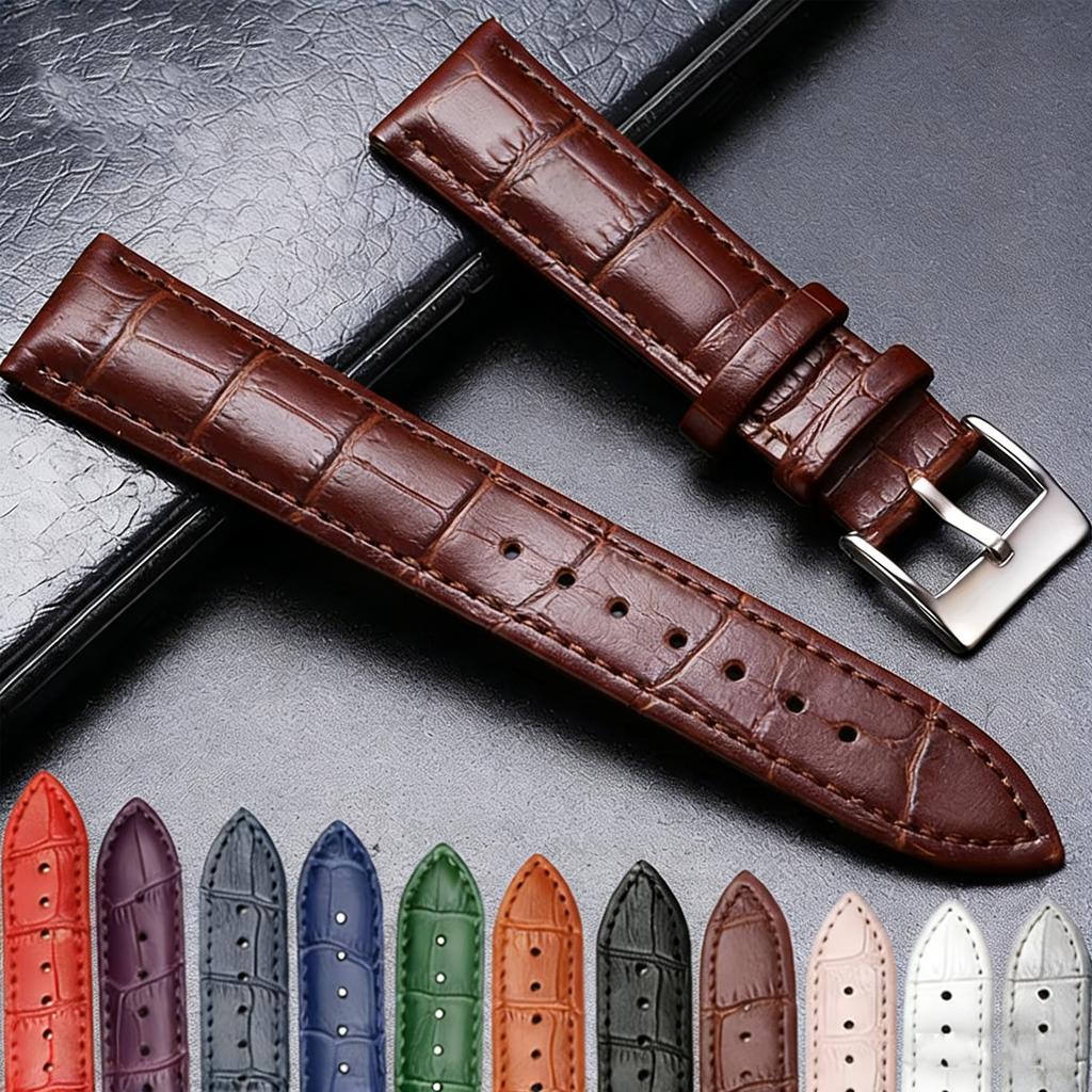 Genuine Leather Watch Strap 18mm 20mm 22mm WatchBand for Men Women Wrist Watch Band Accessories Metal Buckle Black Light Brown