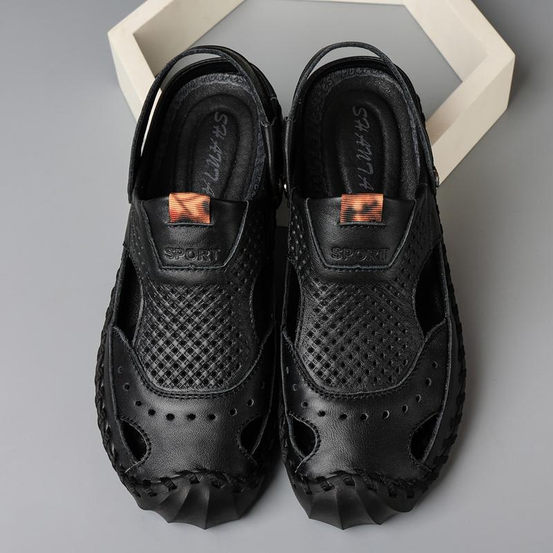 Sandales de randonnée pour hommes Sandales en cuir noir Sandales d'été d'extérieur Sandales romaines à bout large Marron Chaussures de plage Chaussures d'eau Grande taille