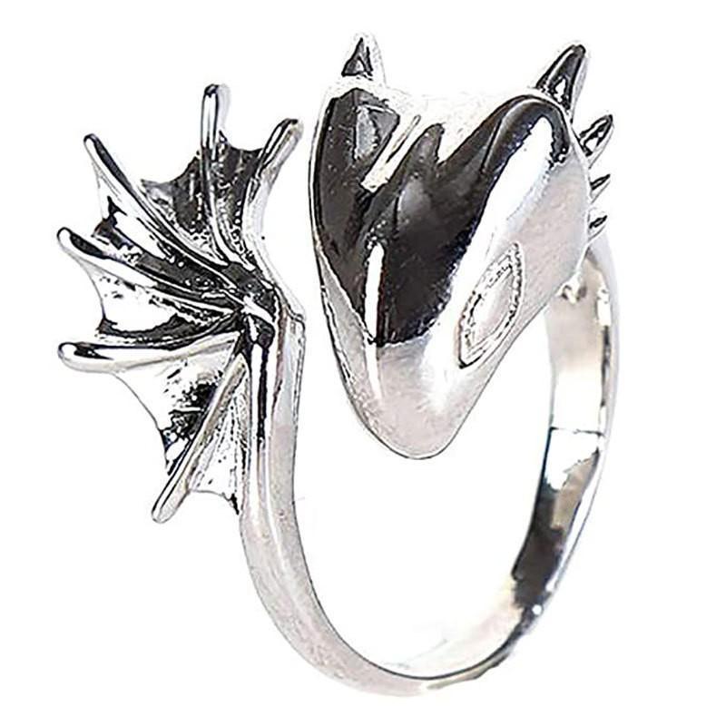 New European & American Style: Silver Toothless Dragon Adjustable Couple Ring