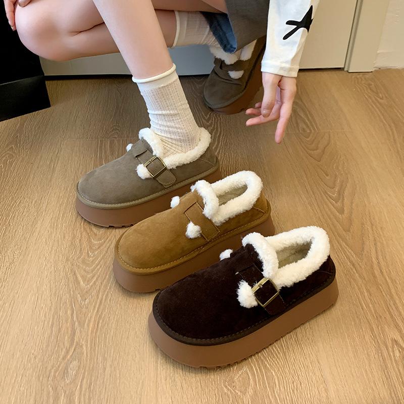 Women's belt buckle padded plus size fur winter warm snow boots waterproof ankle boots non-slip hiking mountaineering sports cotton  boots