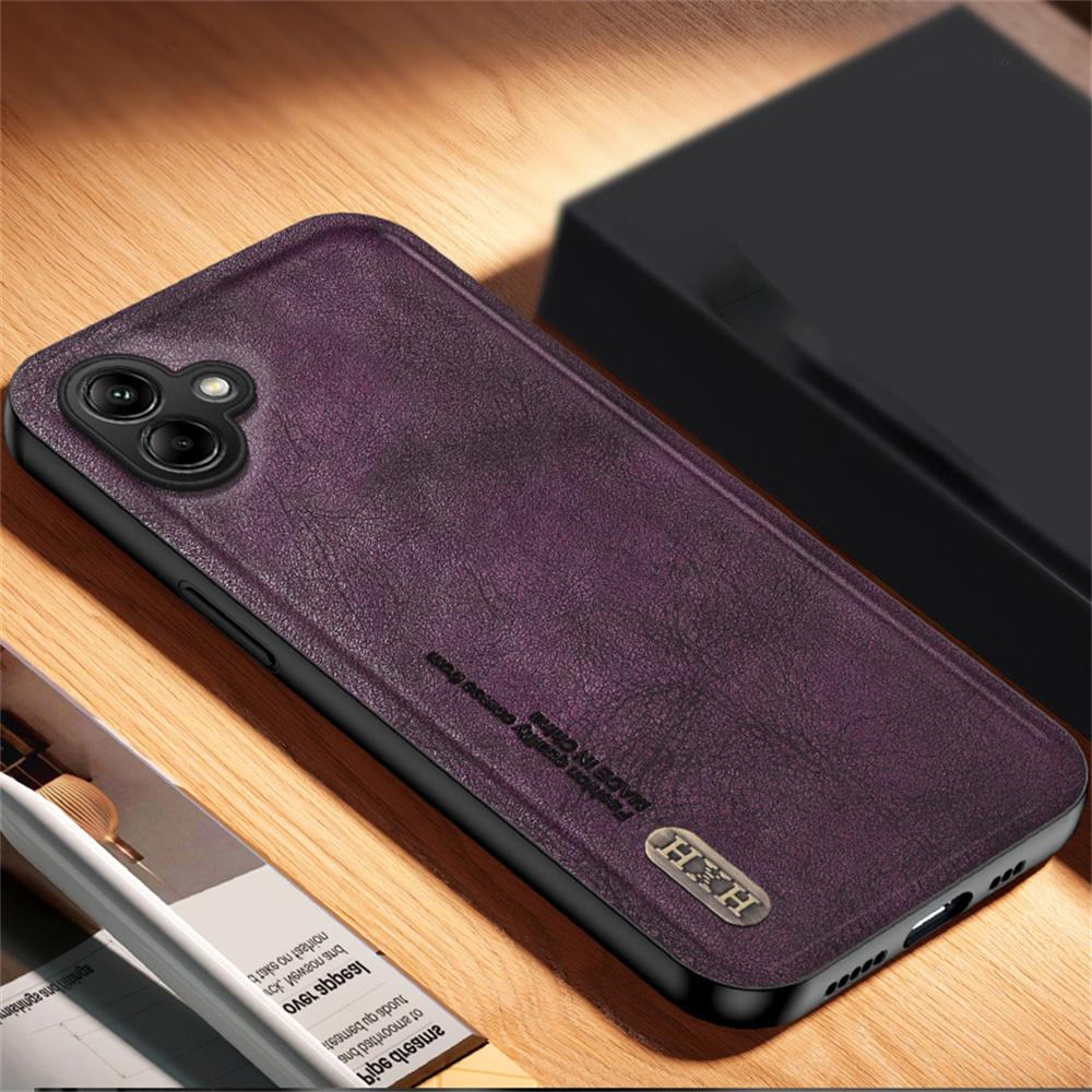 

For Samsung Galaxy A06 4G Case Retro Texture Matte TPU+PU Leather Back Cover Support Magnetic Car Holder Purple