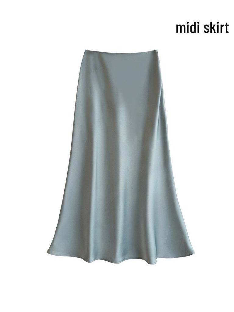 French Luxury Imitation Satin High-Waist Fishtail Midi Skirt for Women
