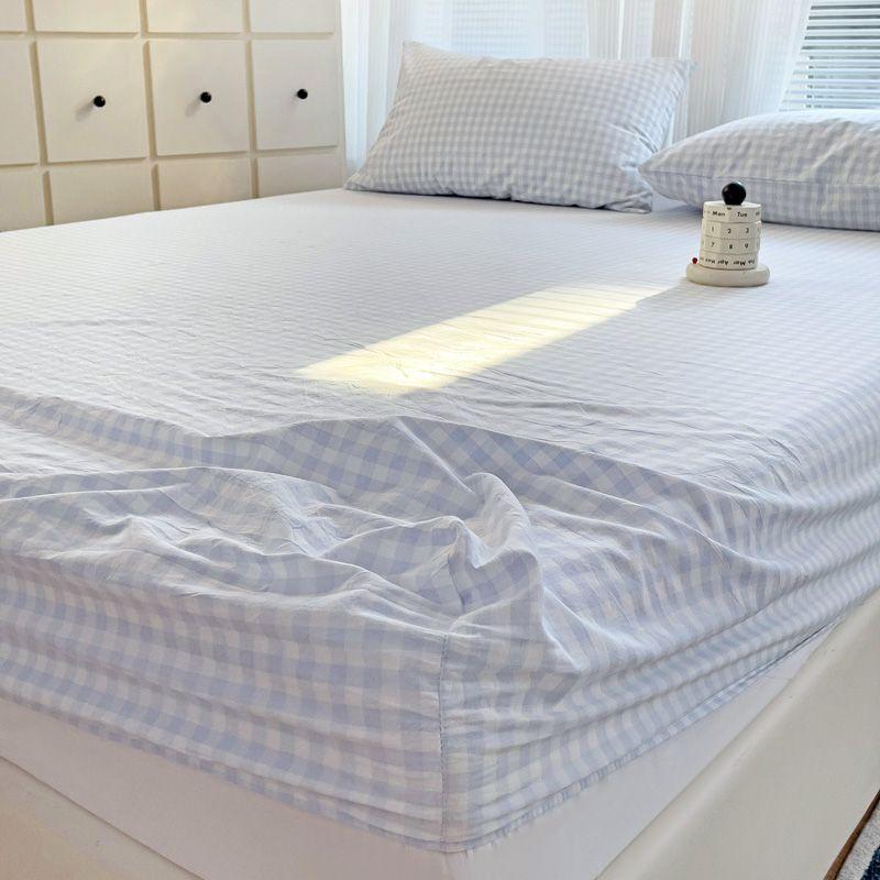 Japanese Style Washed Cotton Striped Bed Sheet Three Piece Set, Full Coverage, Non Slip Single Piece, Simmons Mattress, Dust