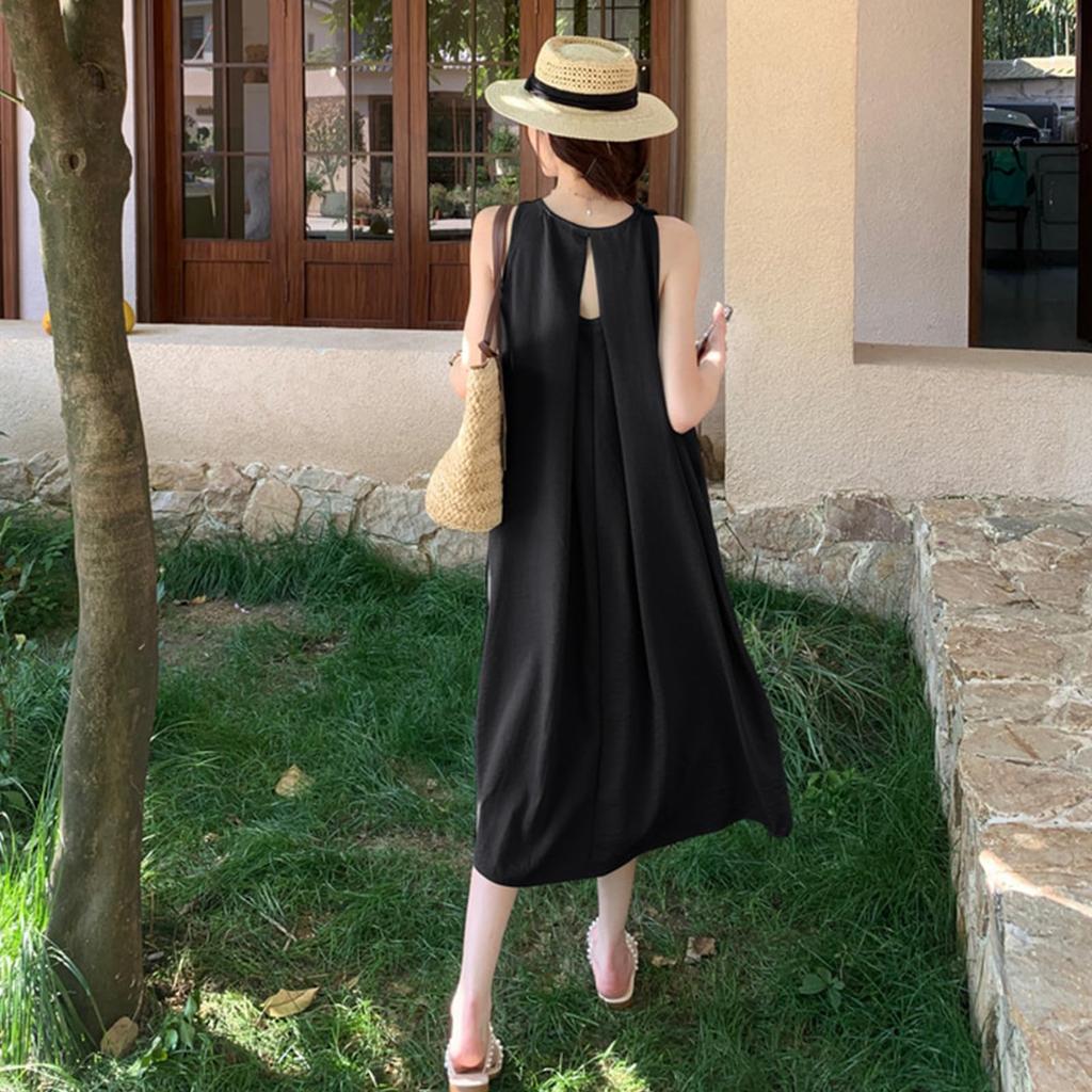 Augseed Sleeveless Plus Maternity Korean Fits Short and Loose Spring Wear Women's Spring/Summer Dress, Long, Elegant, A-Line, Sizes, Formal, Casual,
