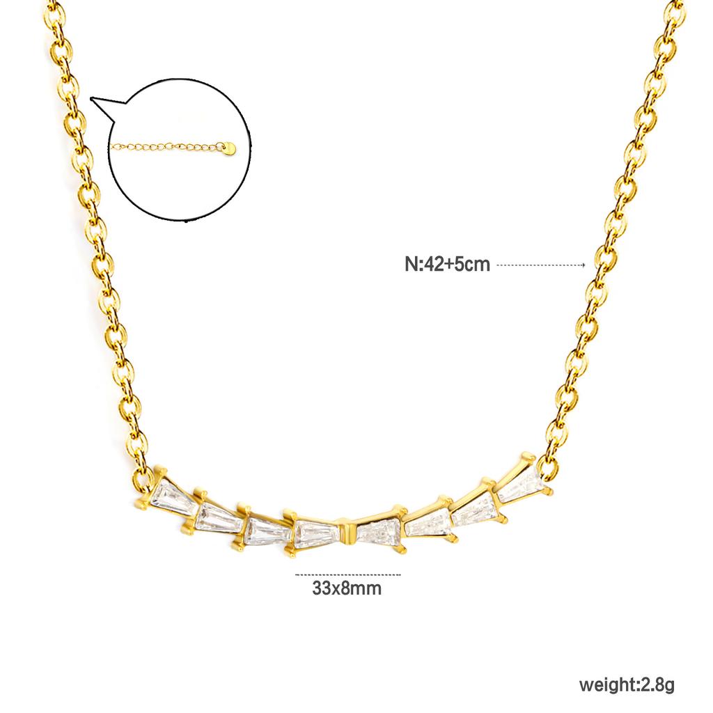 Waterproof 18K Gold Plated Stainless Steel CZ Cubic Zirconia Necklace Women Trendy Geometric Pendant Jewelry