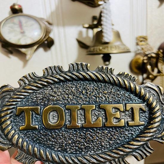 Hand-Painted Toilet Sigh Cast Metal Industrial Decor