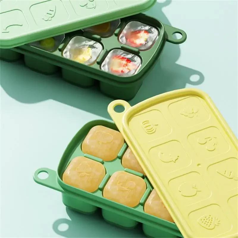 Refrigeration Home Food Grade Silicone Molds Baby Mold Ice Mould Ice Storage Boxes With Lid Household Use Freezing Kitchen Tools