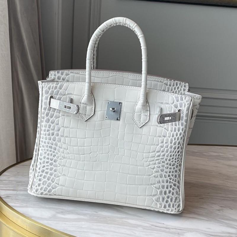 New Leather Diamond-encrusted White Crocodile Pattern Platinum Bag Shoulder Crossbody Portable Women's Bag Tide
