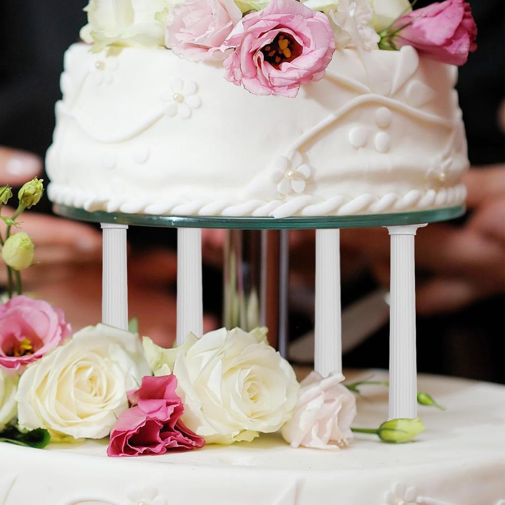 UPKOCH 8PCS Roman Column Pillars - Plastic Tiered Support Rods for Wedding & Birthday Cakes, 6.7" White Decorative Columns with Square Base