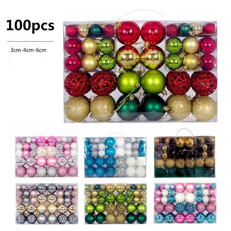 100pcs 3/4/6cm Christmas Ball Set Delicate Shatterproof Christmas Tree Decoration Pendant Painted Waterproof Electroplated Ball