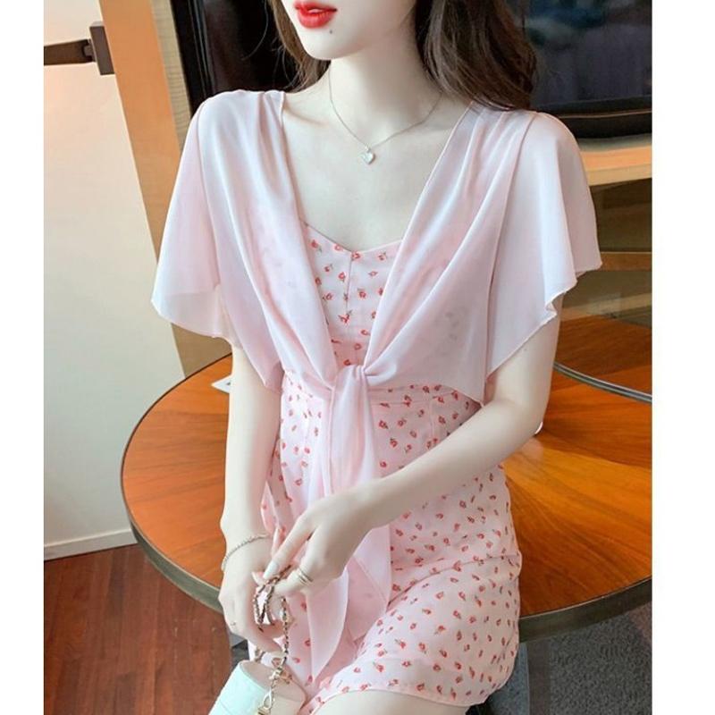Moda Estate Piccolo Sciarpa Donna Estate Scollo a V Profondo Sottile Canotta Cardigan Camicia Top Elegante Ampio Traspirante Chiffon Abbigliamento Protezione Solare