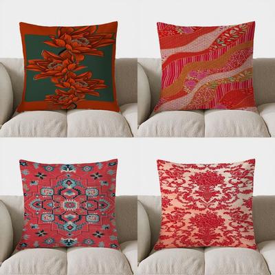 Home Decor Vibrant Red Flower-Patterned Cushion Pattern Cushion Cover Suitable for Sofa Bedroom Car Pillow Cover