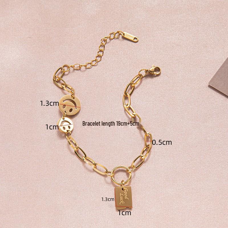 European & American Titanium Stainless Steel Smiley Face Square Bracelet - Trendy, Unique Design for Women