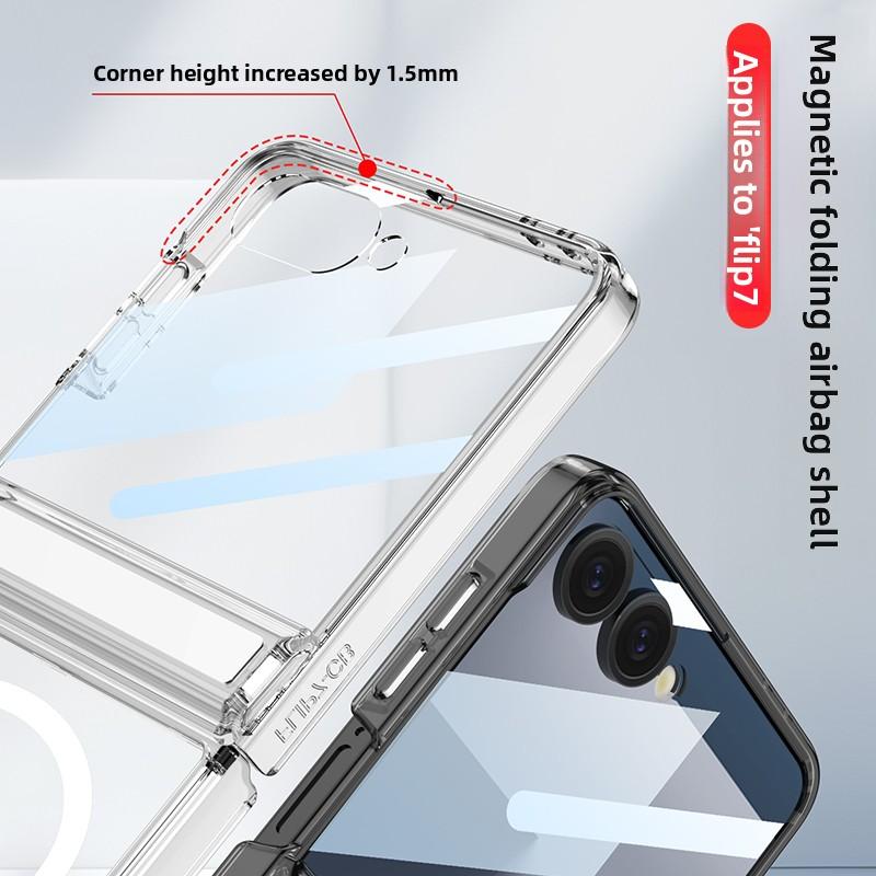 For Samsung Galaxy Z Flip 7 Case Soft Airbag Transparent Middle Hinge Magnetic Magsafe Protective Back Cover For Z Flip 7 Shell