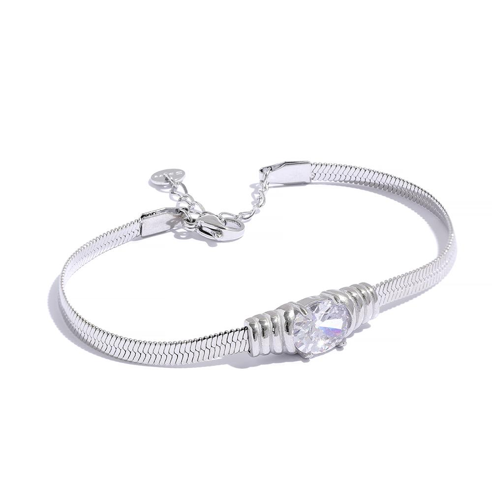 Yhpup Fashion Bling Texture Cubic Zirconia Snake Chain Stainless Steel Bracelet Bangle for Women PVD Gold Color Trendy Jewelry