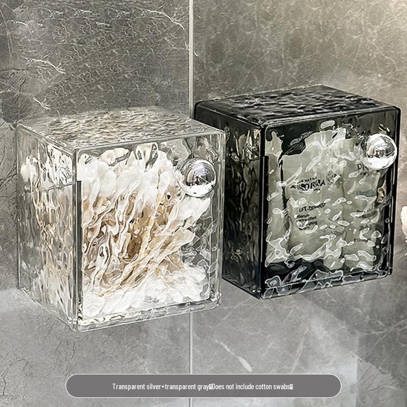 Wall-Mounted Transparent Bathroom Organizer: Cotton Swab Box, Mirror Cabinet, Cotton Pad Holder, and Lipstick Display Rack