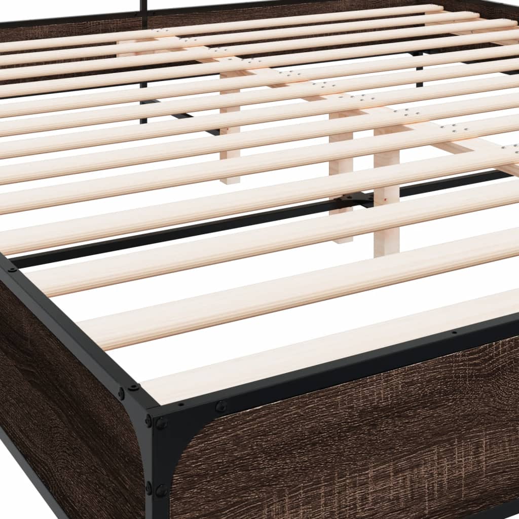 Brown Oak Effect Bed Frame 200 x 200 cm Wood Based Material & Metal
