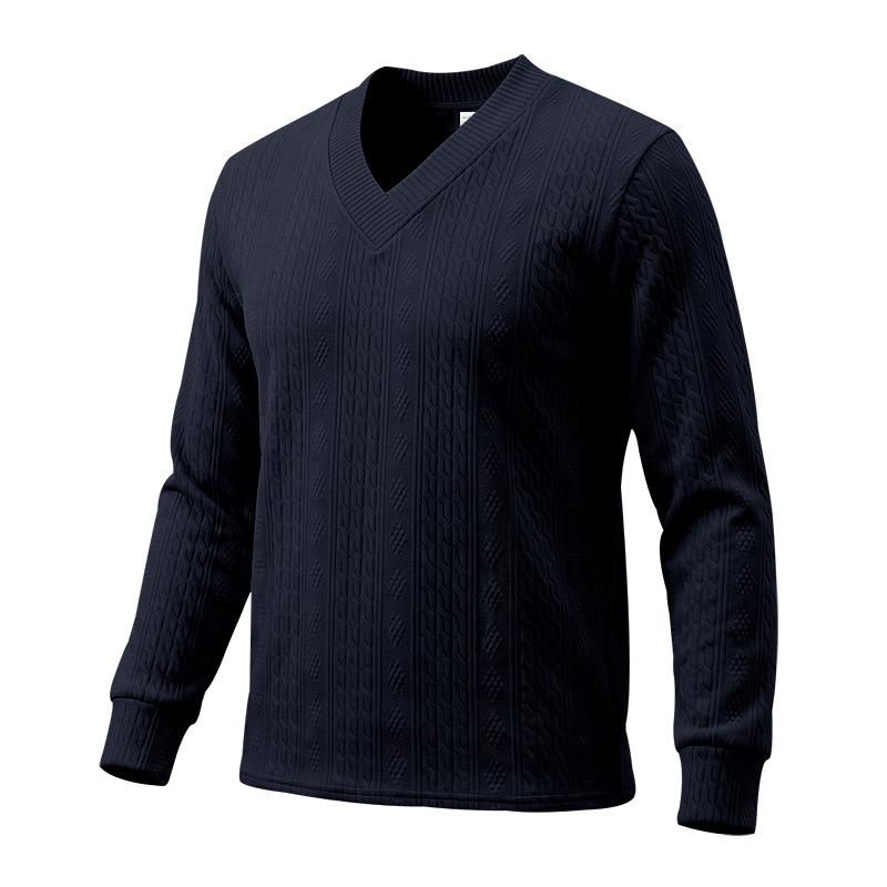 Maglione da Uomo Autunno Inverno a Treccia Monocolore Scollo a V Manica Lunga Casual Business Maglione Lavorato a Maglia