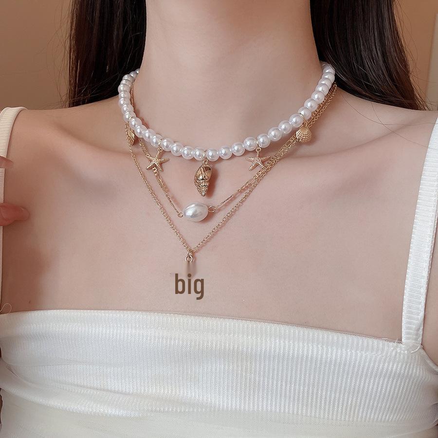 Stylish Beaded Shell Starfish Necklace for Women - Chic Clavicle Chain with Unique Design