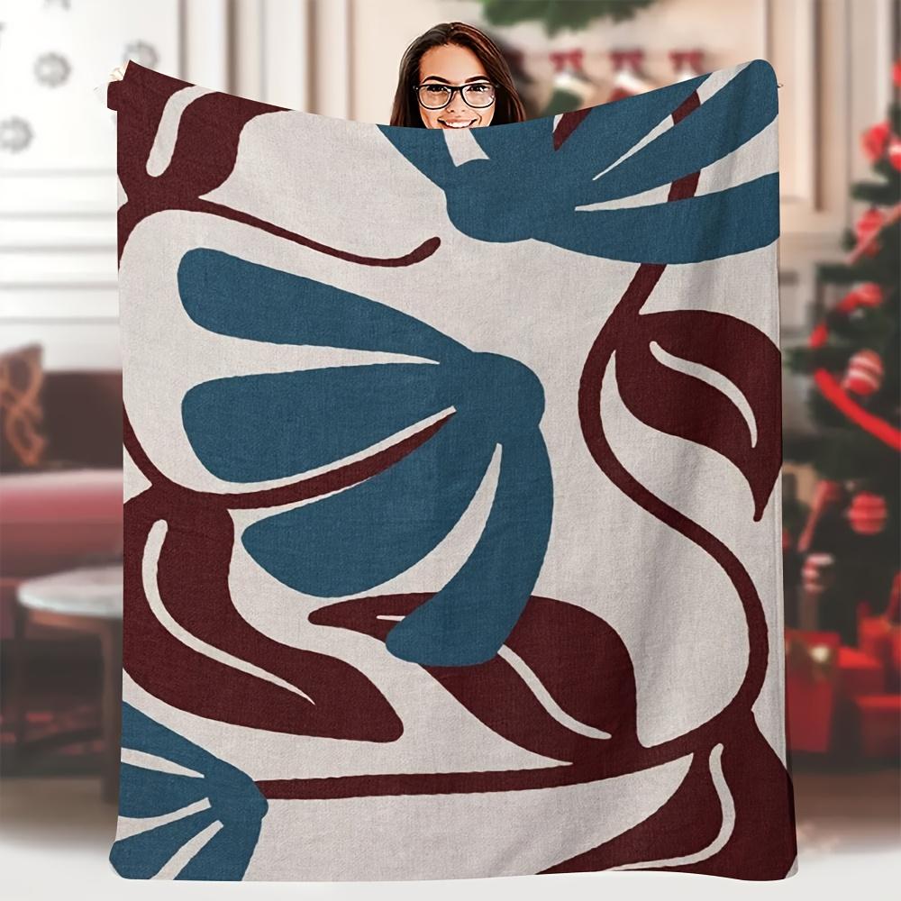 

Extra Large Matisse-Inspired Abstract Art Blanket - Navy Blue Burgundy White Beige Brown Plush Throw, All-Season Luxury Bedsprea 75x90cm28x35in