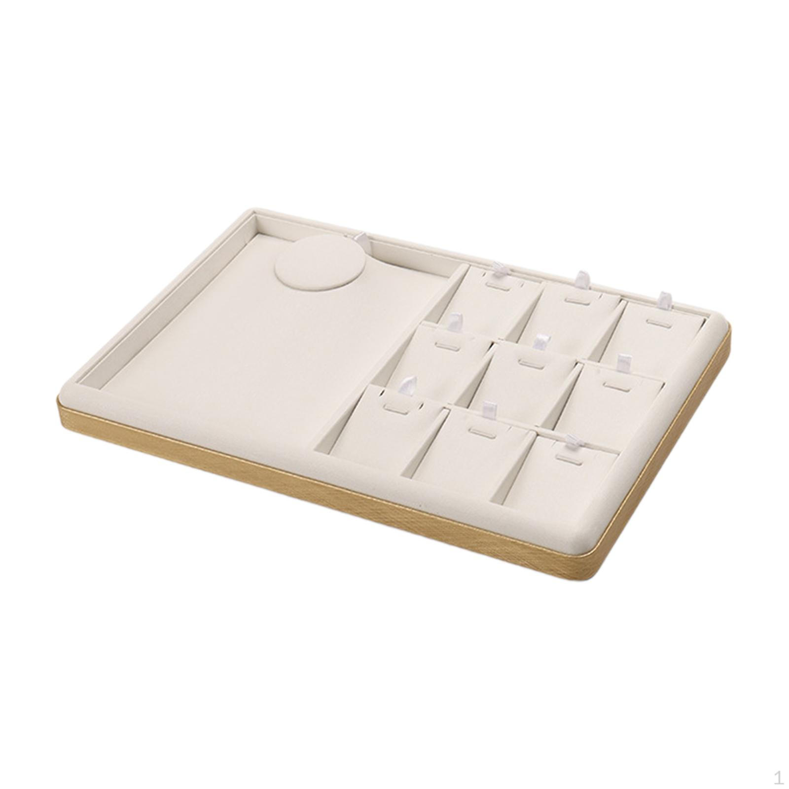 

10 Grids Jewellery Tray Stackable Necklace Display Box PU Leather Organiser Beige
