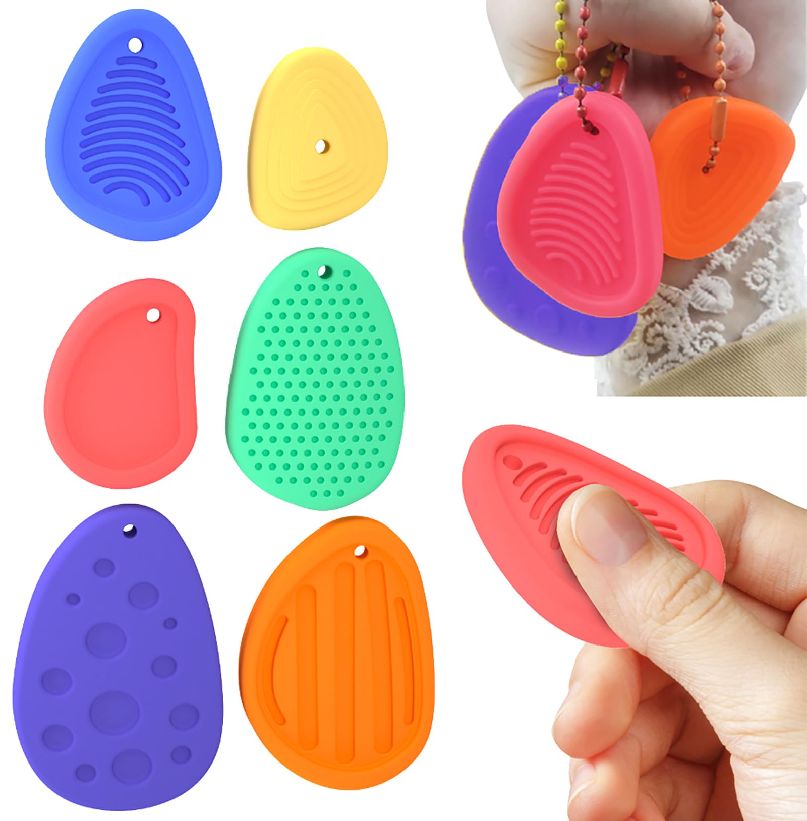 

Wabeko Sensory Stone Toy 6-Piece Set Silicone Portable Fidget Tactile Stimulation Squeeze for Autism and Developmental Disorders