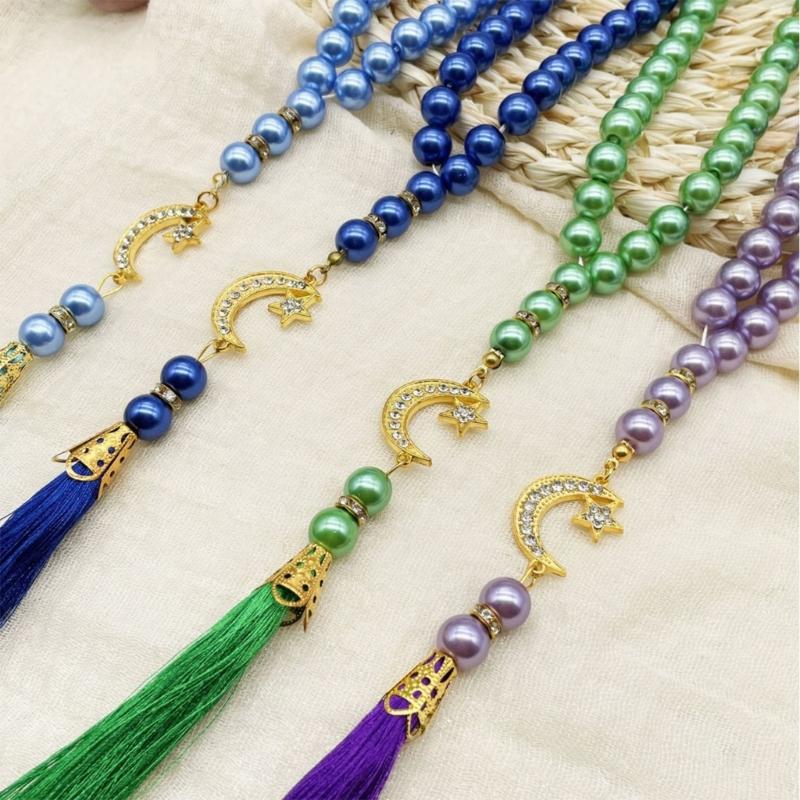 Stilvoller Glas-Tasbih 33 Perlen Islamische Gebetsperlen Muslimisches Armband mit Quasten Unisex Spirituelles Meditationszubehör