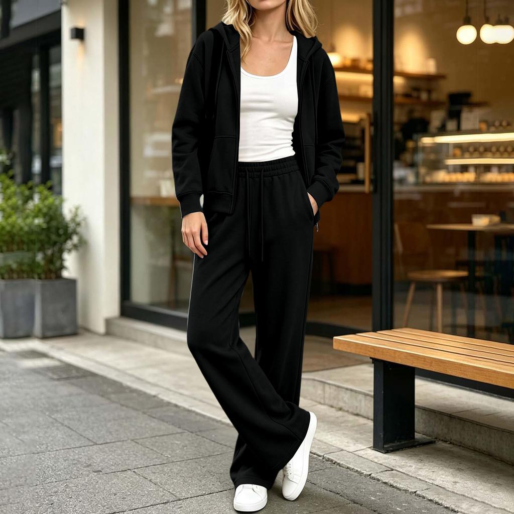 Dames Casual Hoodie Joggingbroek 2-delige Set met Zakken Atletische Trainingspak