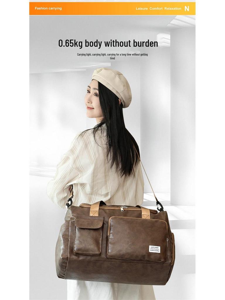 Unisex PU Leather Sports Bag with Wet/Dry Separation, Oxford Cloth, Shoulder Strap for Travel & Fitness