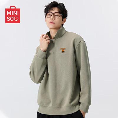 MINISO Men's American Style Half-Zip Stand Collar Sweatshirt