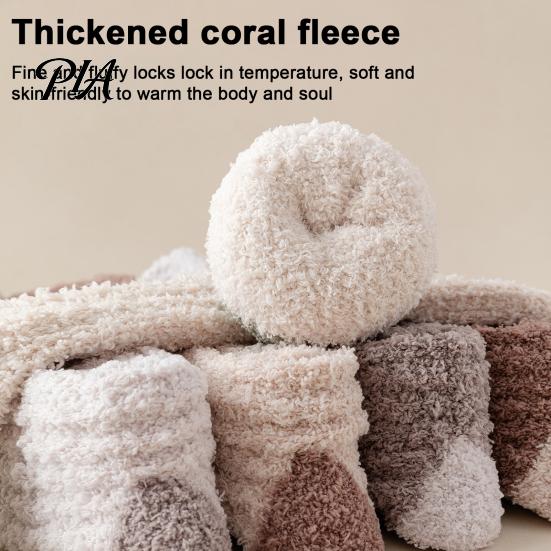 Winter Warm Calf Socks Thickened Long Plush for Women, Coral Fleece Socks, Cold Weather Indoor Thermal Sleep Anti-static Contrast Color Cozy