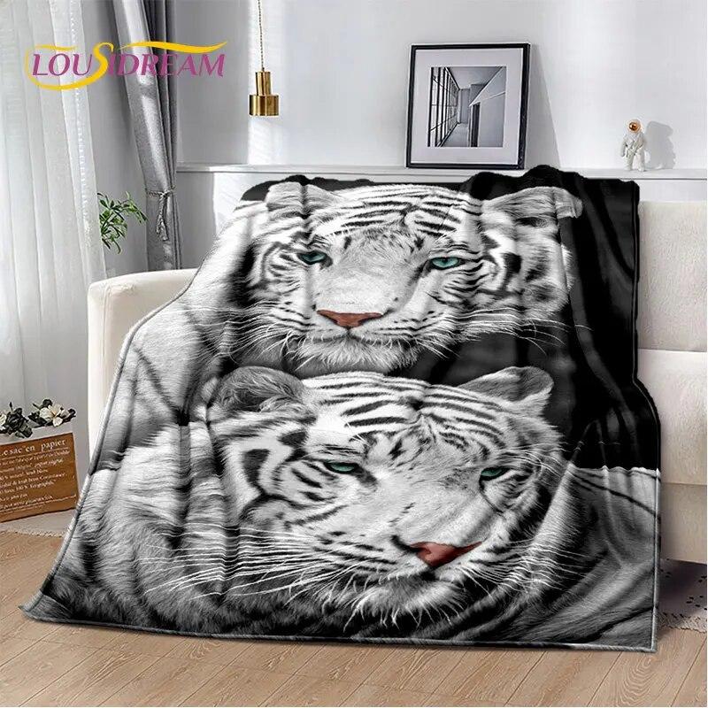 Tiertier-Tiger, Säbelzahn-Cartoon, weiche Plüschdecke, Flanelldecke, Überwurfdecke für Wohnzimmer, Schlafzimmer, Bett, Sofa, Picknick