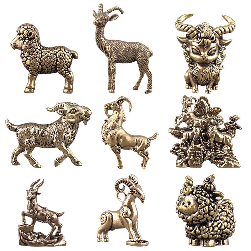 Scultura Capra dello Zodiaco Cinese Statuetta Pecora in Ottone Statua Portafortuna Ornamento da Scrivania Ricchezza Fengshui Per Decorazione Casa