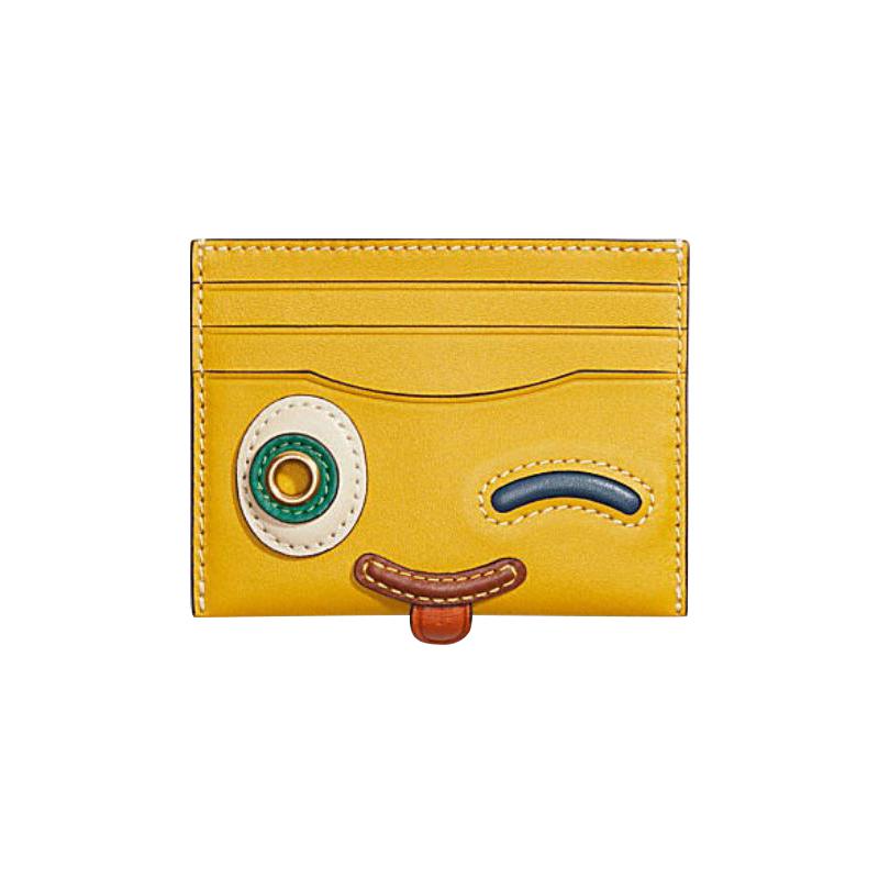 

COACH Card Case 10 Winky Patch Multiple Card Slots Cow Leather Coin Purse Card Holder Mini Women s Canary Yellow золотий