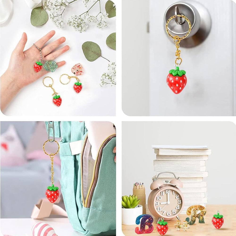 5/10/15pcs Resin Strawberry Pendant Flat Red Berry Fruit Pendant Cartoon Strawberry Jewelry Making DIY Necklace Bracelet Earring Accessories